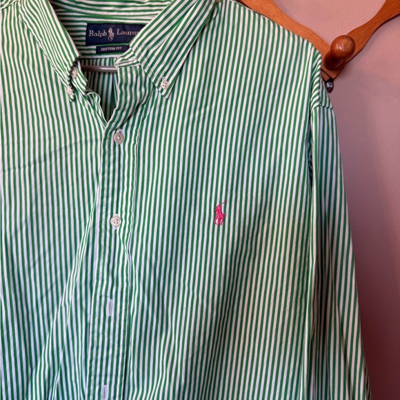 Ralph Lauren Men's Green and White Striped Shirt - Picture 2 of 9